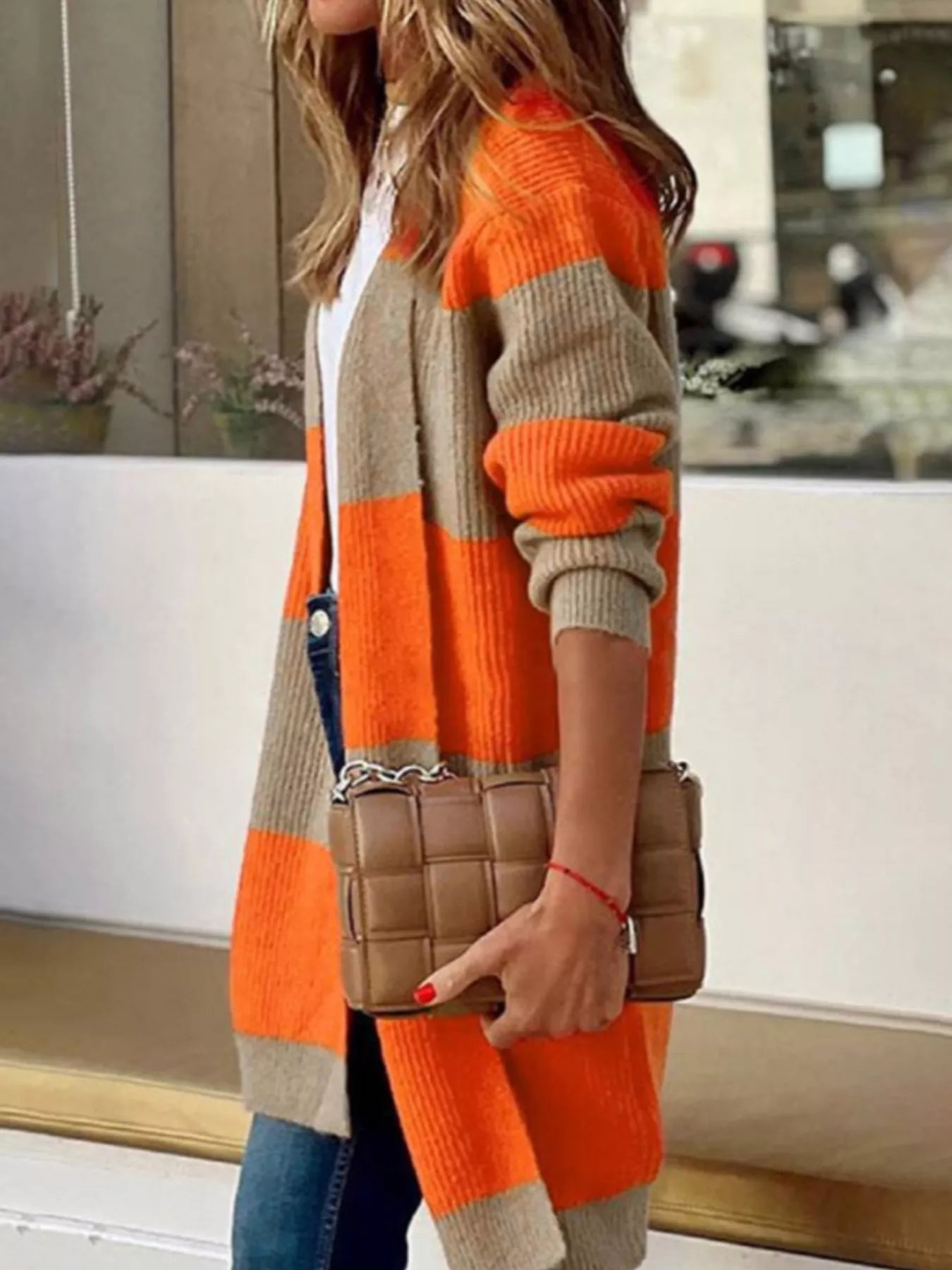Color Block Open Front Knit Cardigan