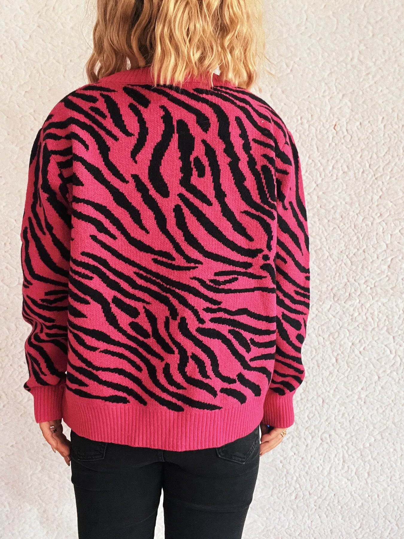 Zebra Print Zip Up Cardigan