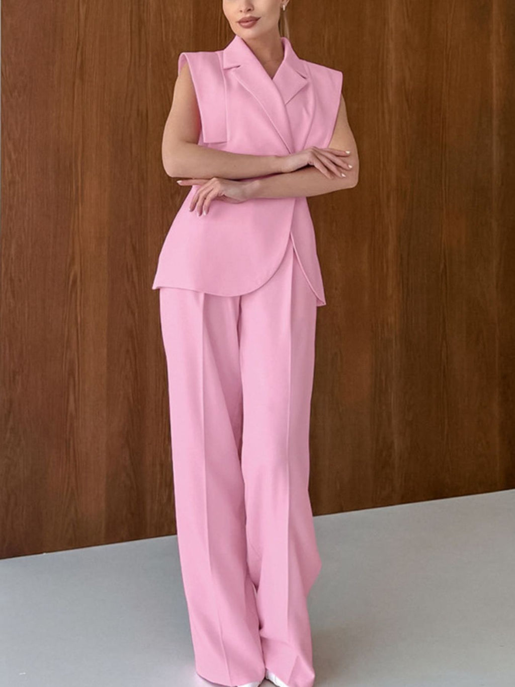 Sleeveless Blazer & Wide Leg Pants Set