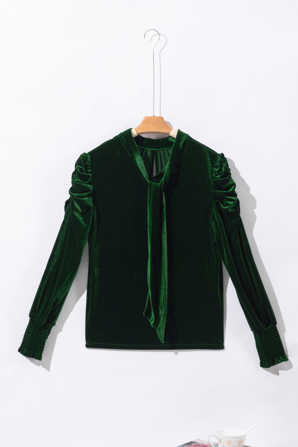 Velvet Mock Neck Puff Sleeve Blouse