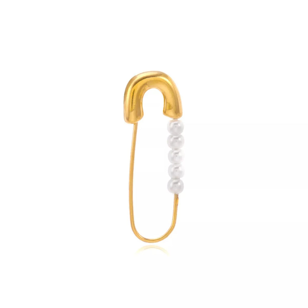 Safety Pin Pearl Accent Earrings
