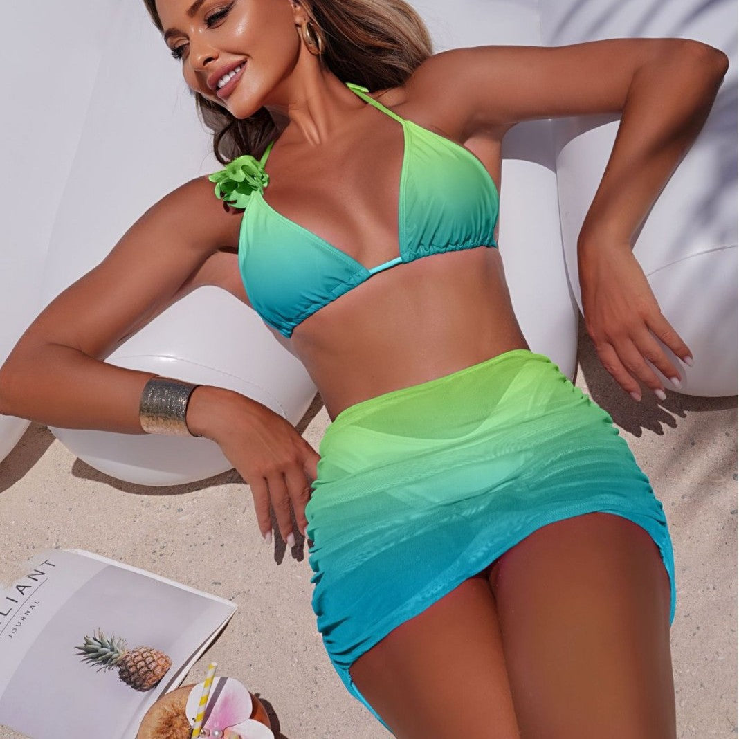 Gradient Three-Piece Swimwear Set Women Bikini Swimwear