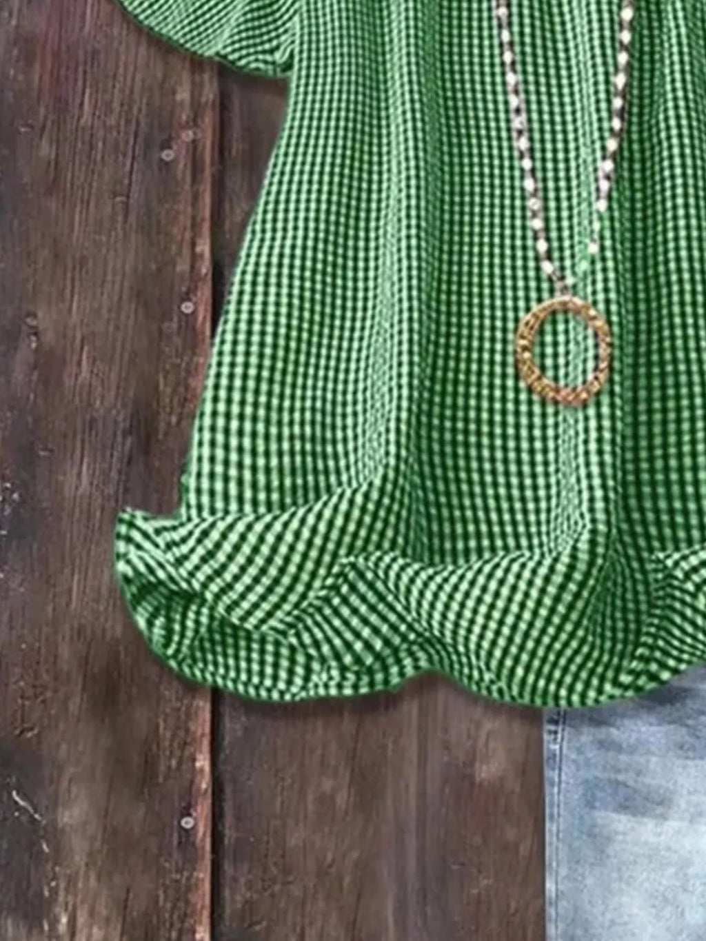 Full Size Gingham Smocked Ruffle Sleeve Blouse Plus Size