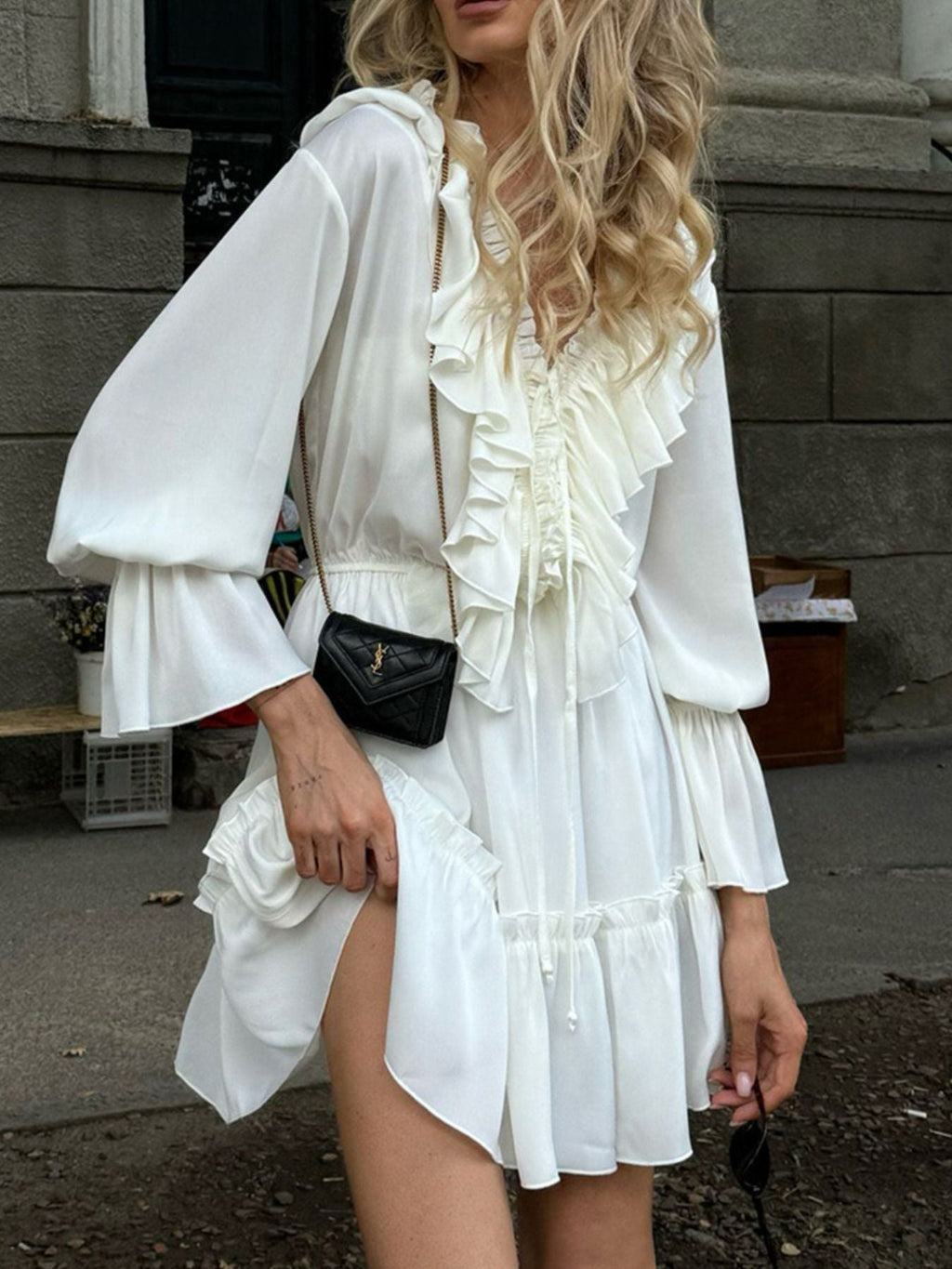 Ruffled Flounce Sleeve Mini Dress