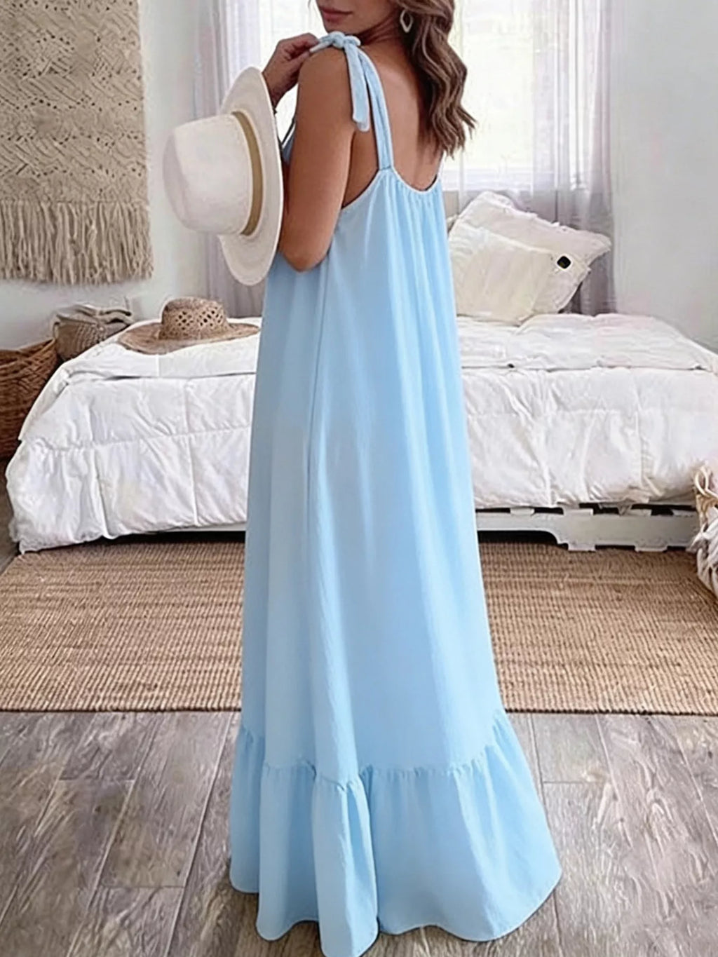 Sleeveless Tie Strap Flowy Maxi Dress