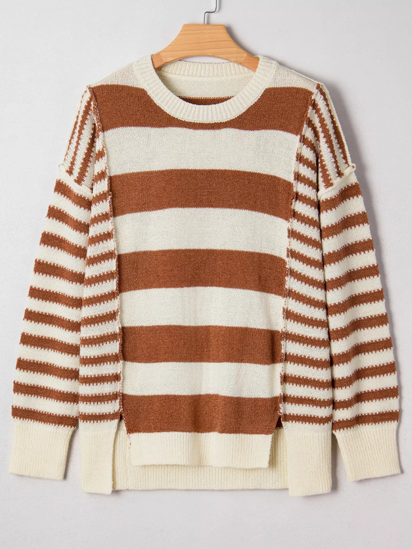Stripe Drop Shoulder Sleeve Patchwork Baggy Sweater