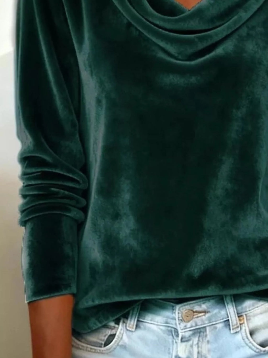 Velvet Cowl Neck Long Sleeve T-Shirt