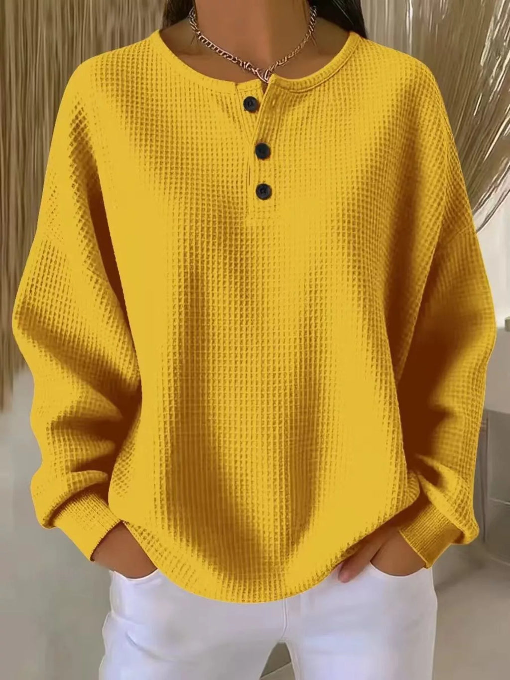 Full Size Waffle Knit Half Button T-Shirt Plus Size