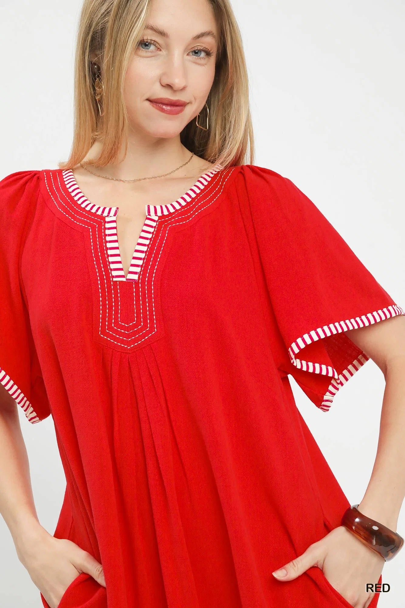 Umgee Linen Trim Tunic Dress