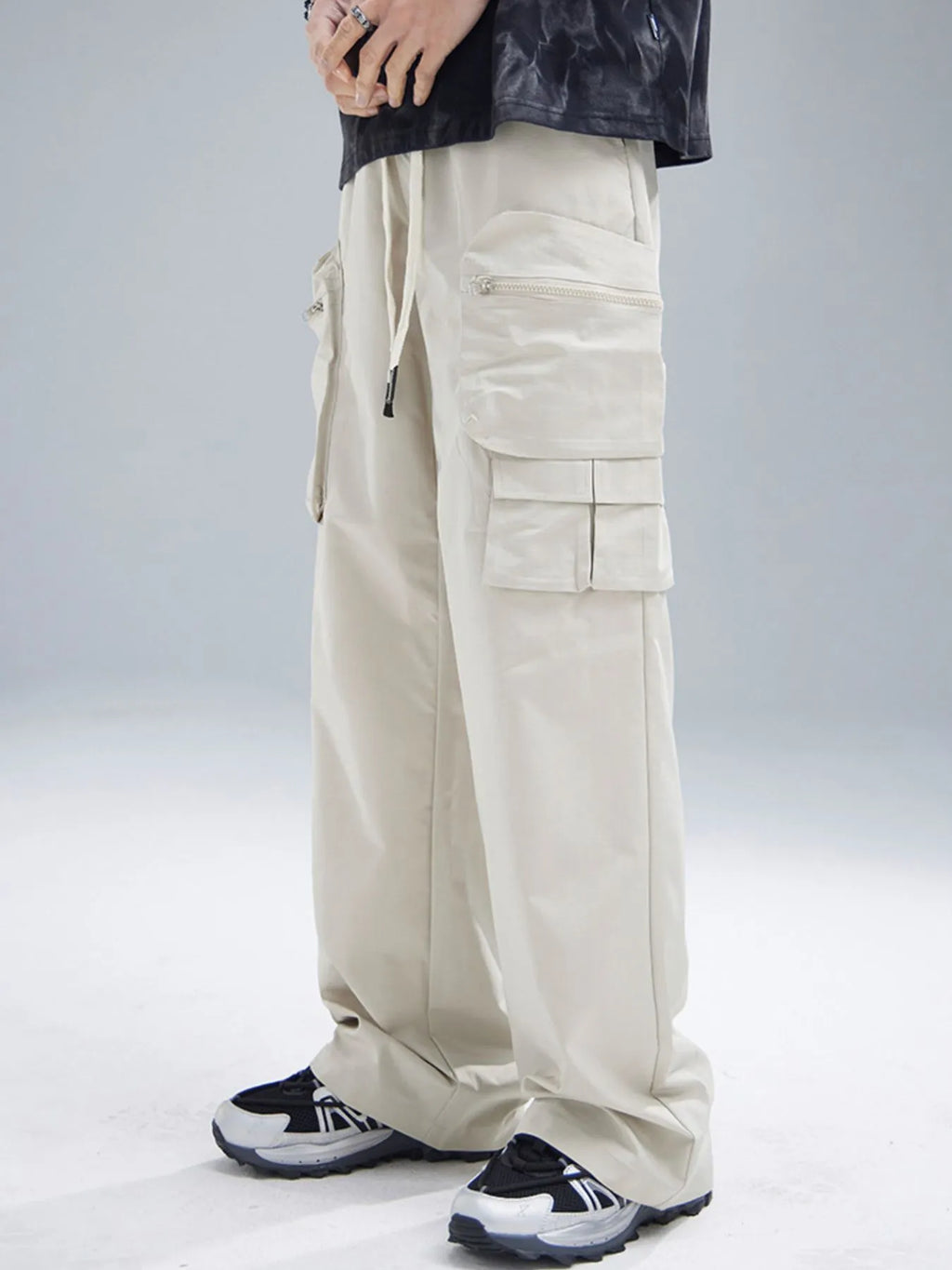 Men's Multi-Pocket Cargo Wide Leg Pants with Drawstring Waist
