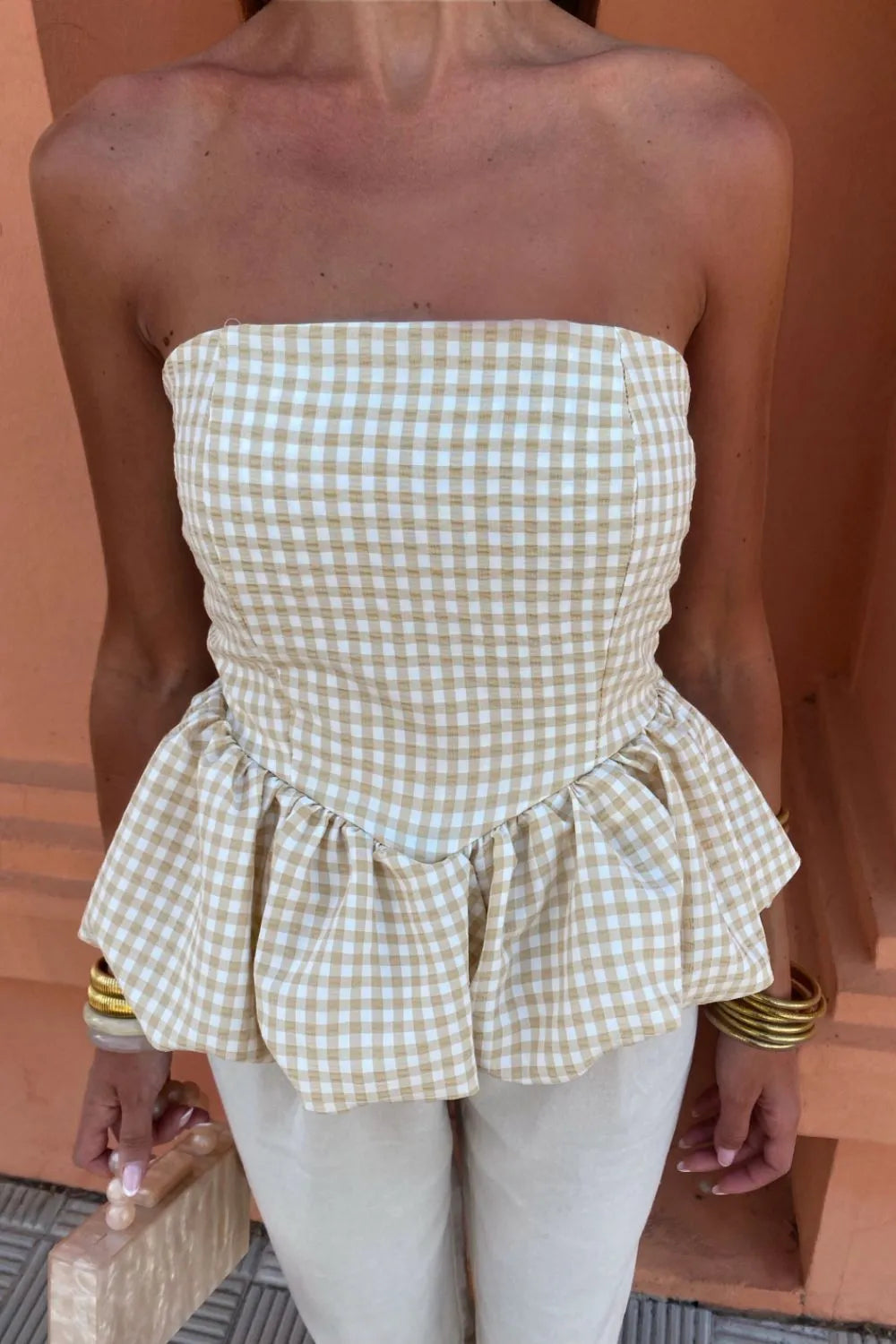 Smocked Back Bubble Hem Tube Top