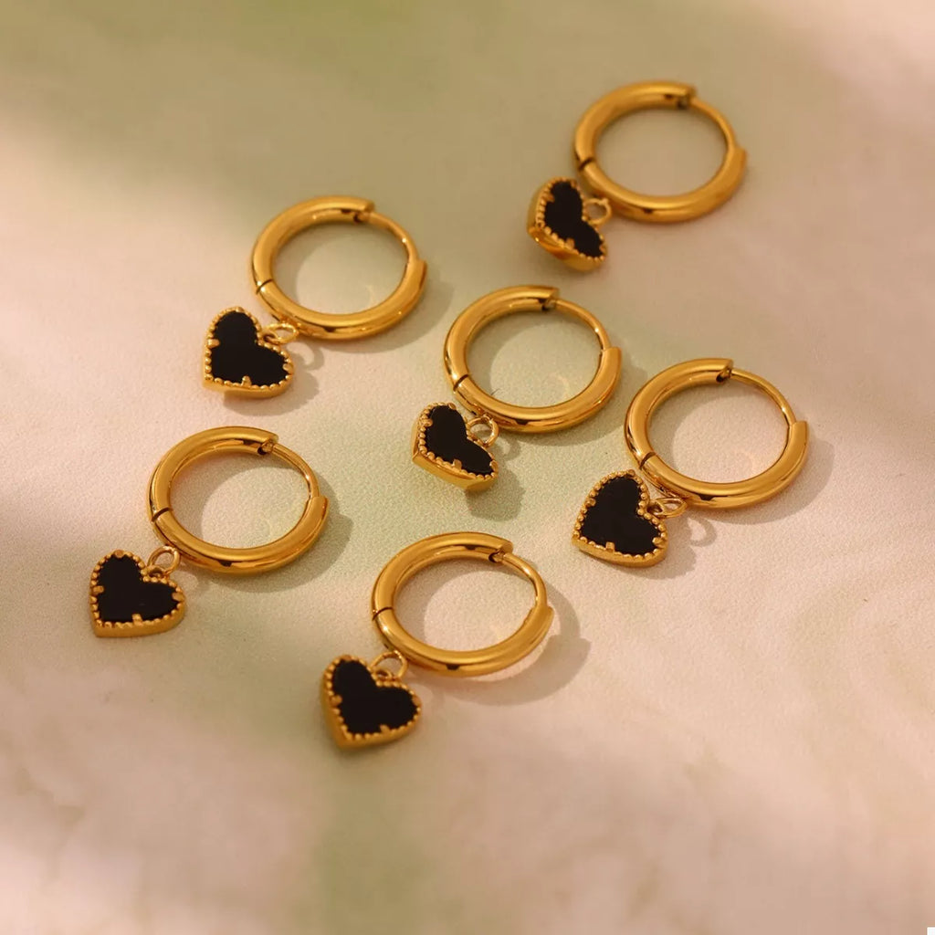 18K Gold-Plated Hoop Earrings with Heart Pendant