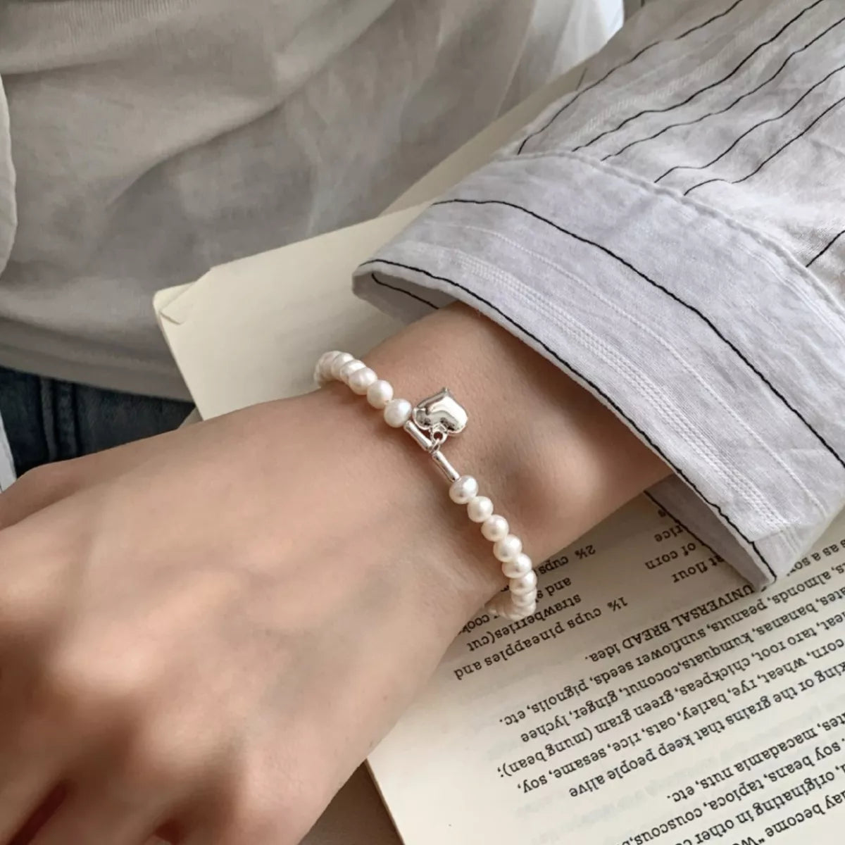 Pearl Heart Charm Bracelet