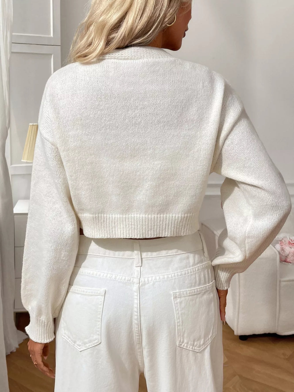 Strawberry Cropped Button-Up Cardigan