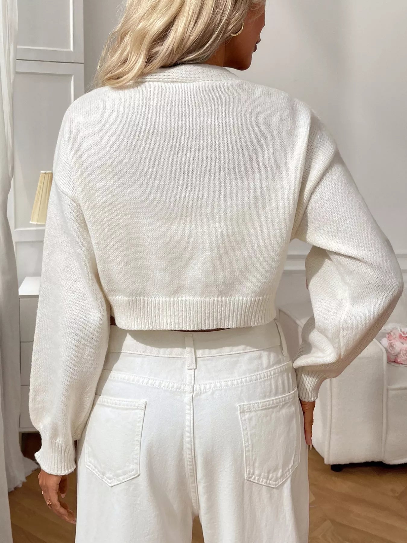 Strawberry Cropped Button-Up Cardigan