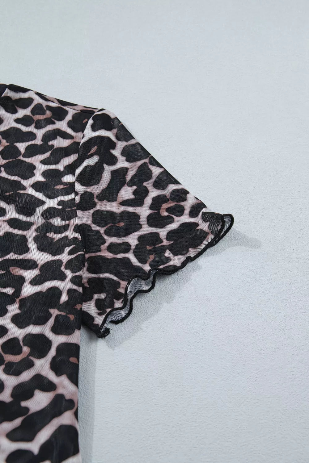 Leopard Print Sheer Mesh Short Sleeve Top