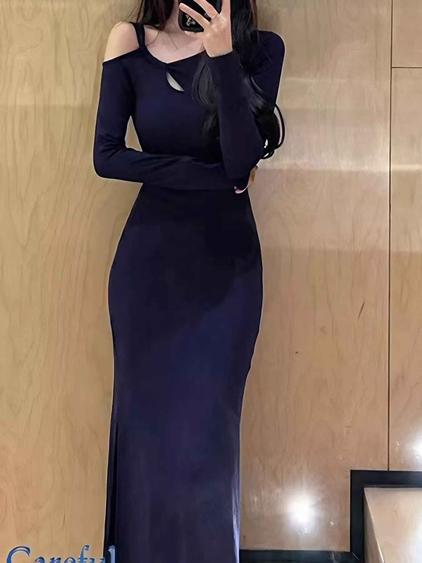 Asymmetrical Neck Long Sleeve Dress