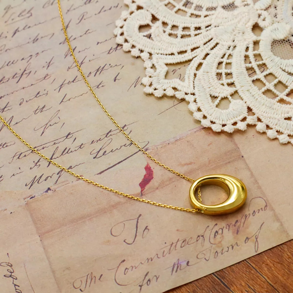 18K Gold-Plated Oval Pendant Necklace