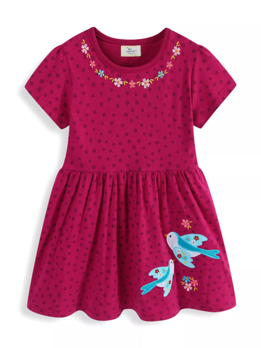 Children's Floral Embroidered Bird Applique Dress