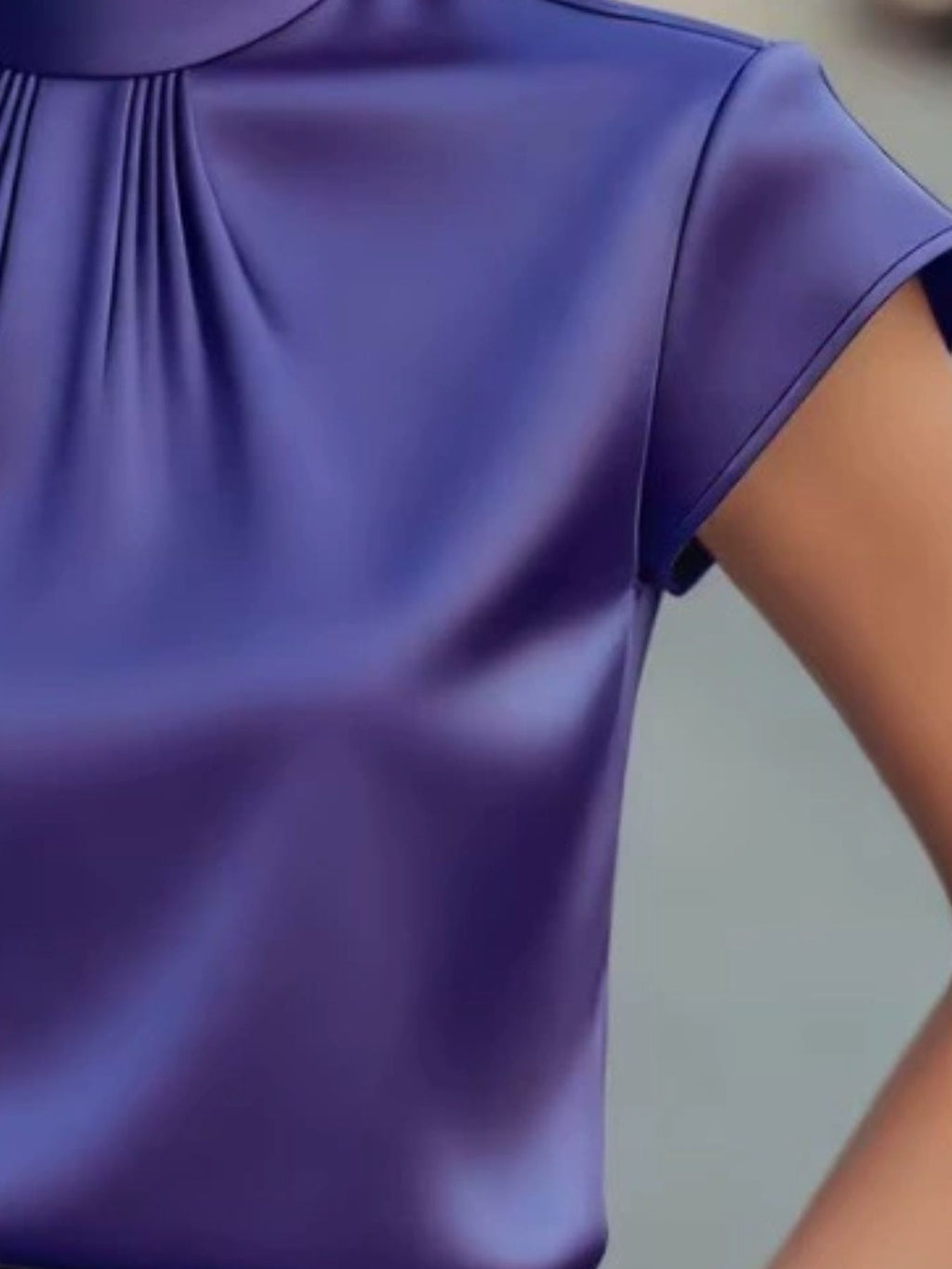 High Neck Cap Sleeve Satin Blouse