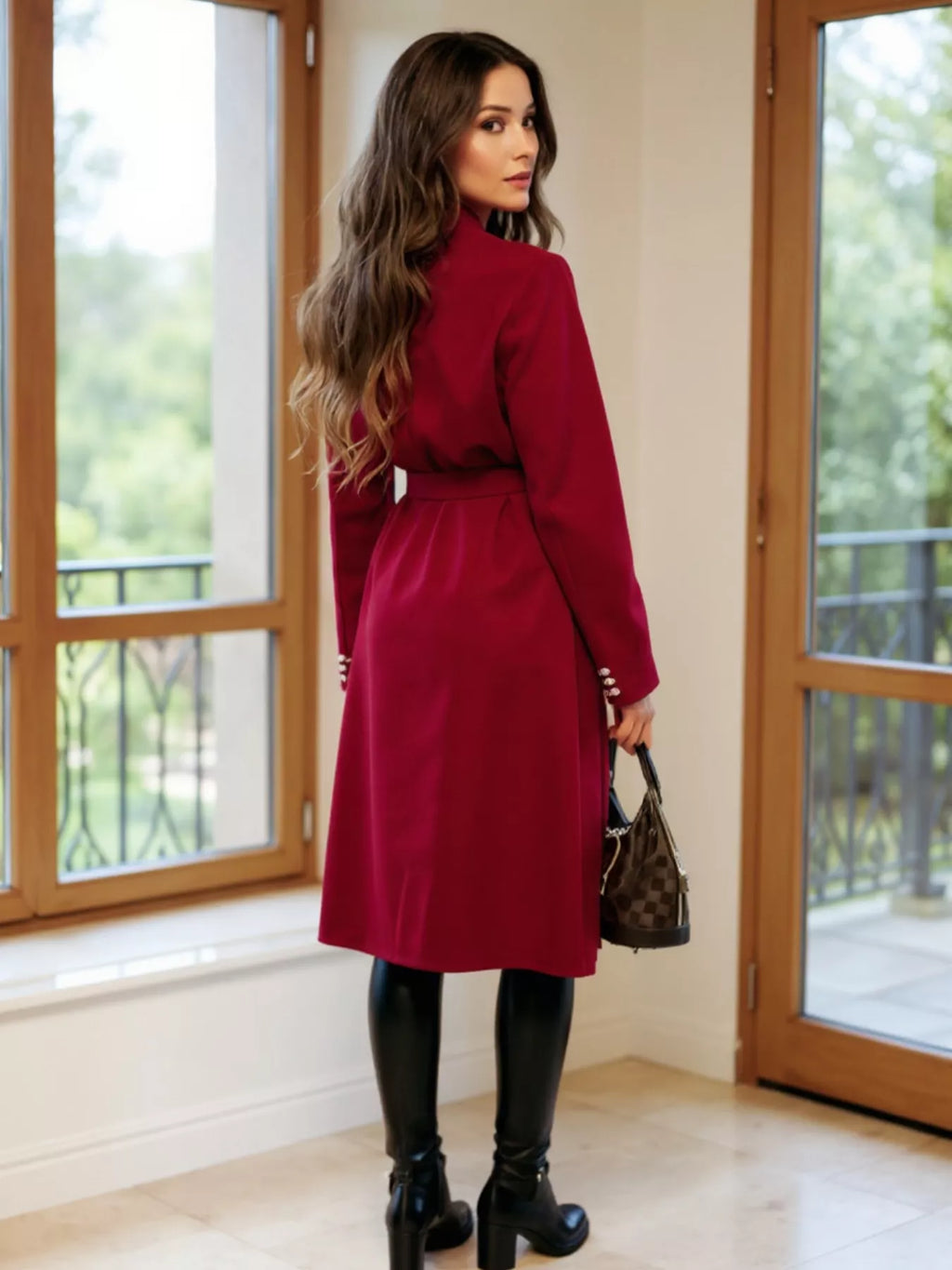 Double-Breasted Tie Waist Overcoat