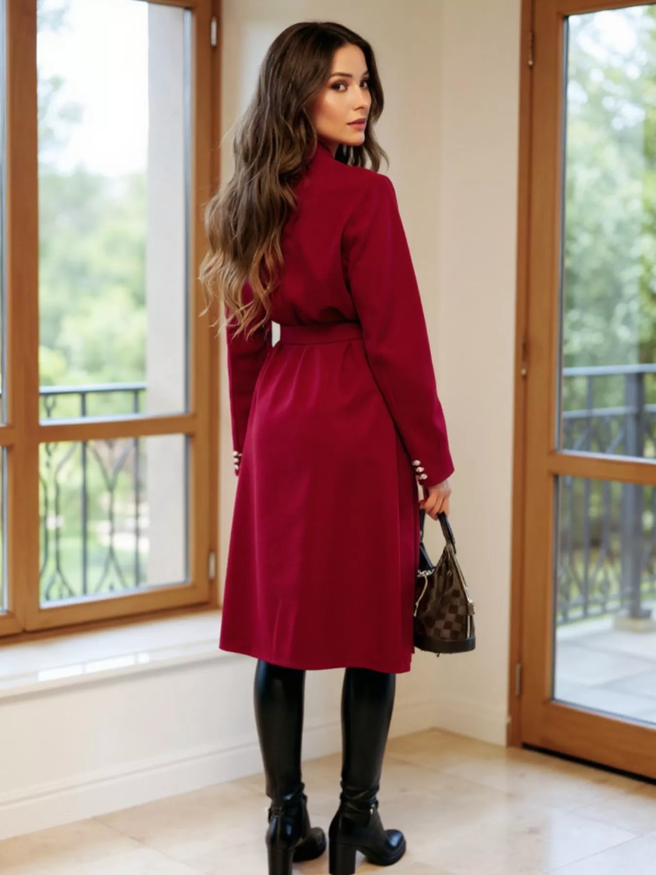 Double-Breasted Tie Waist Overcoat