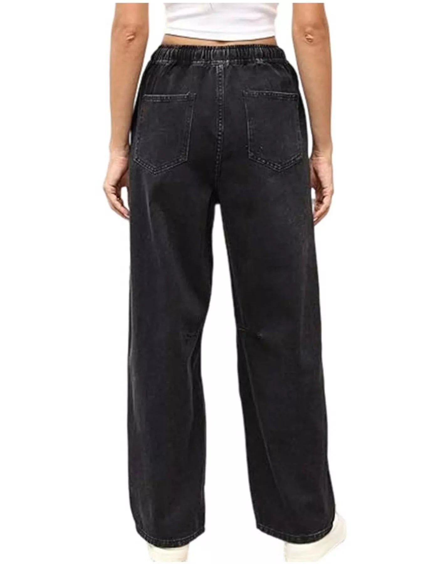 Elastic Waist Wide Leg Jeans