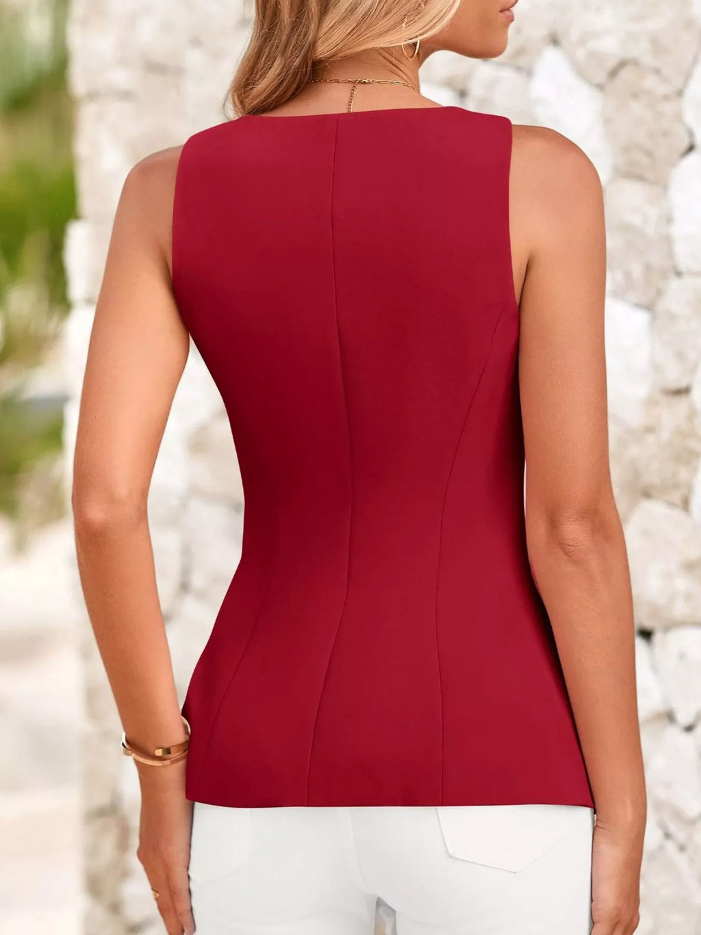 Square Neck Button-Up Vest