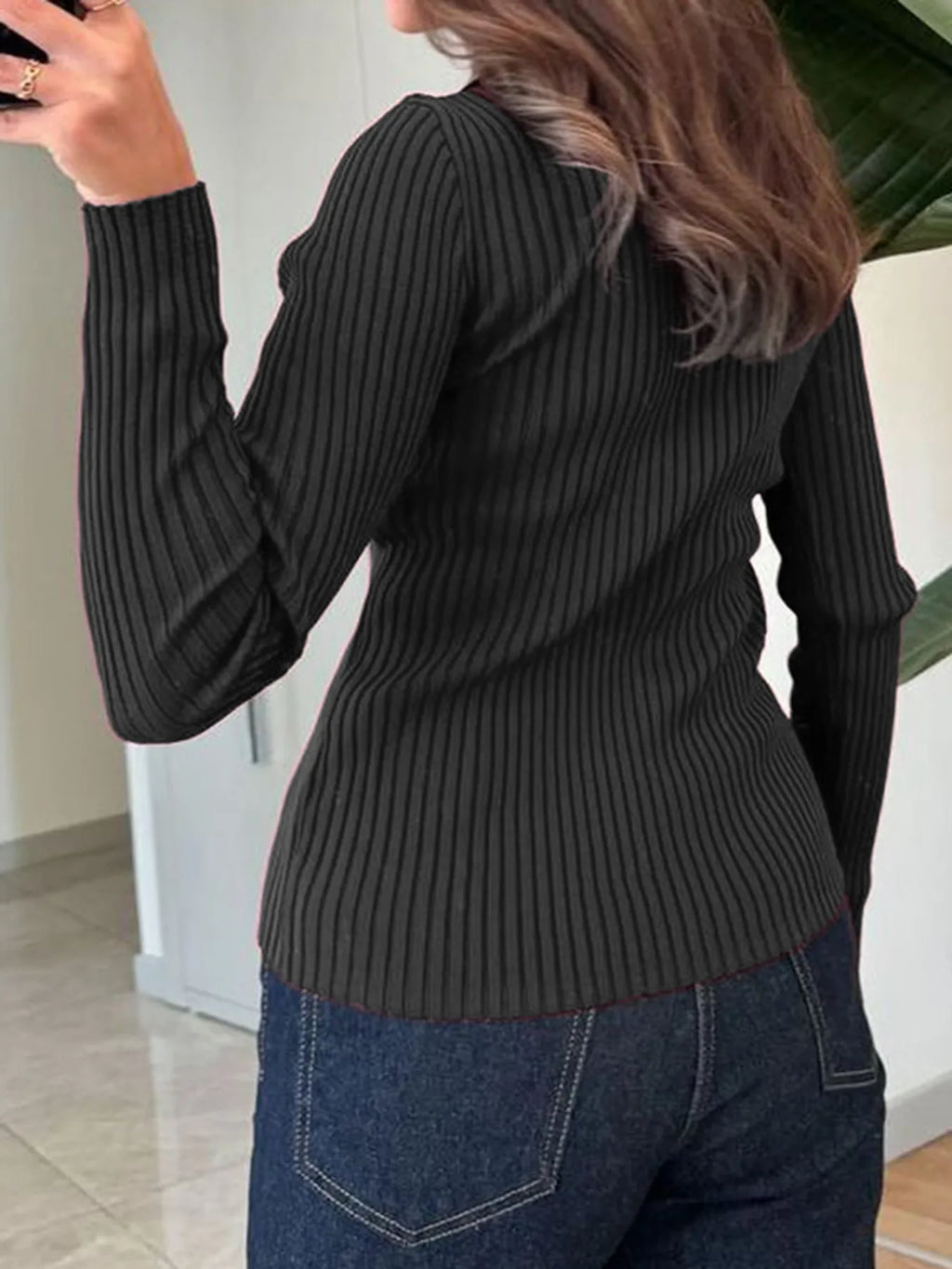 Ribbed Button-Front Long Sleeve Cardigan
