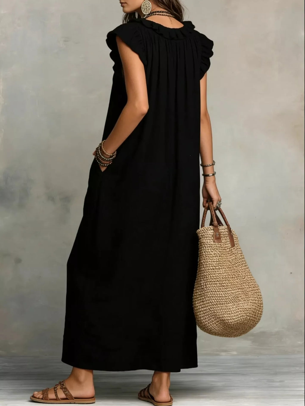 Ruffled V-Neck Maxi Dress
