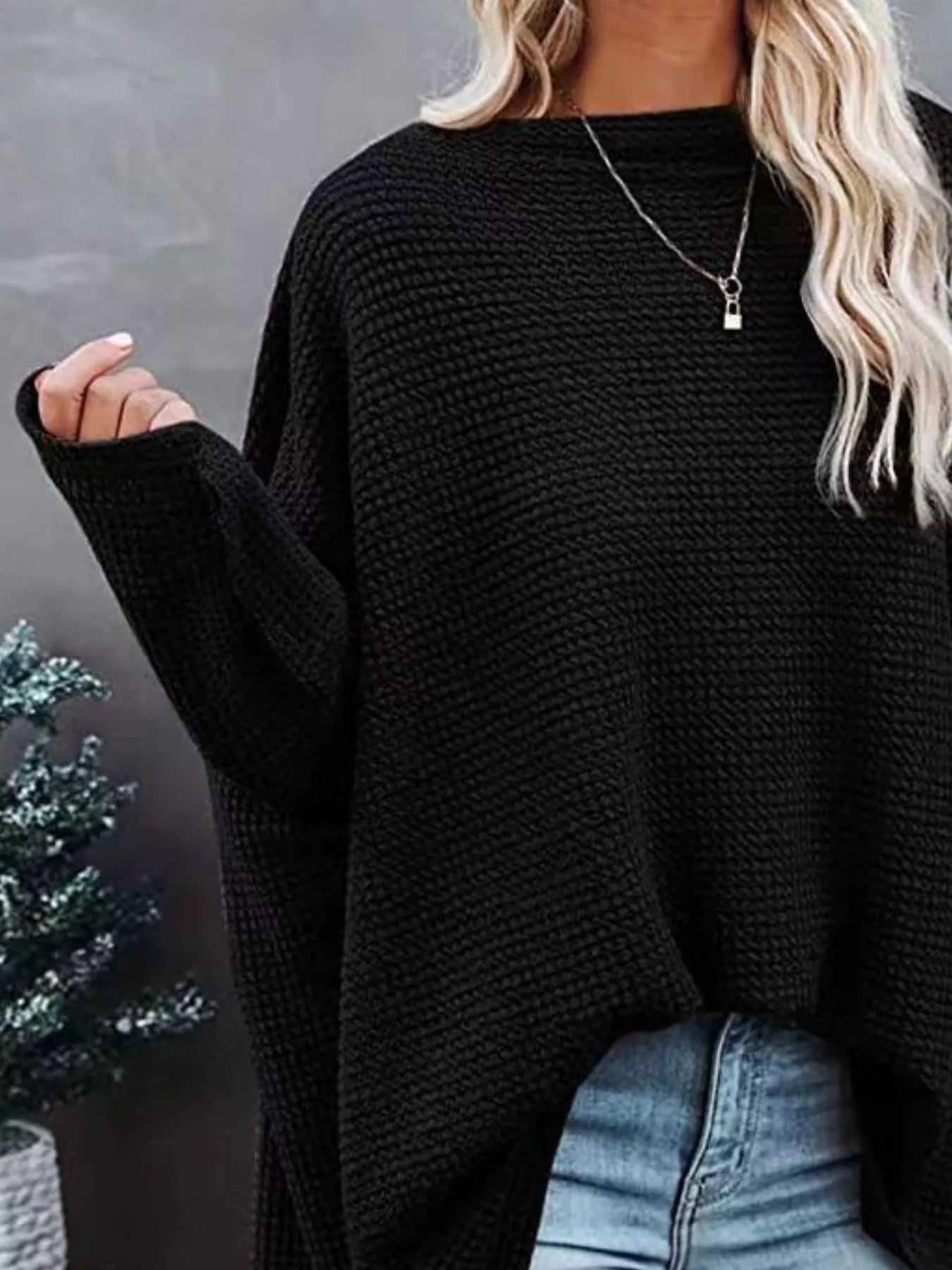 Waffle Knit Boat Neck T-Shirt