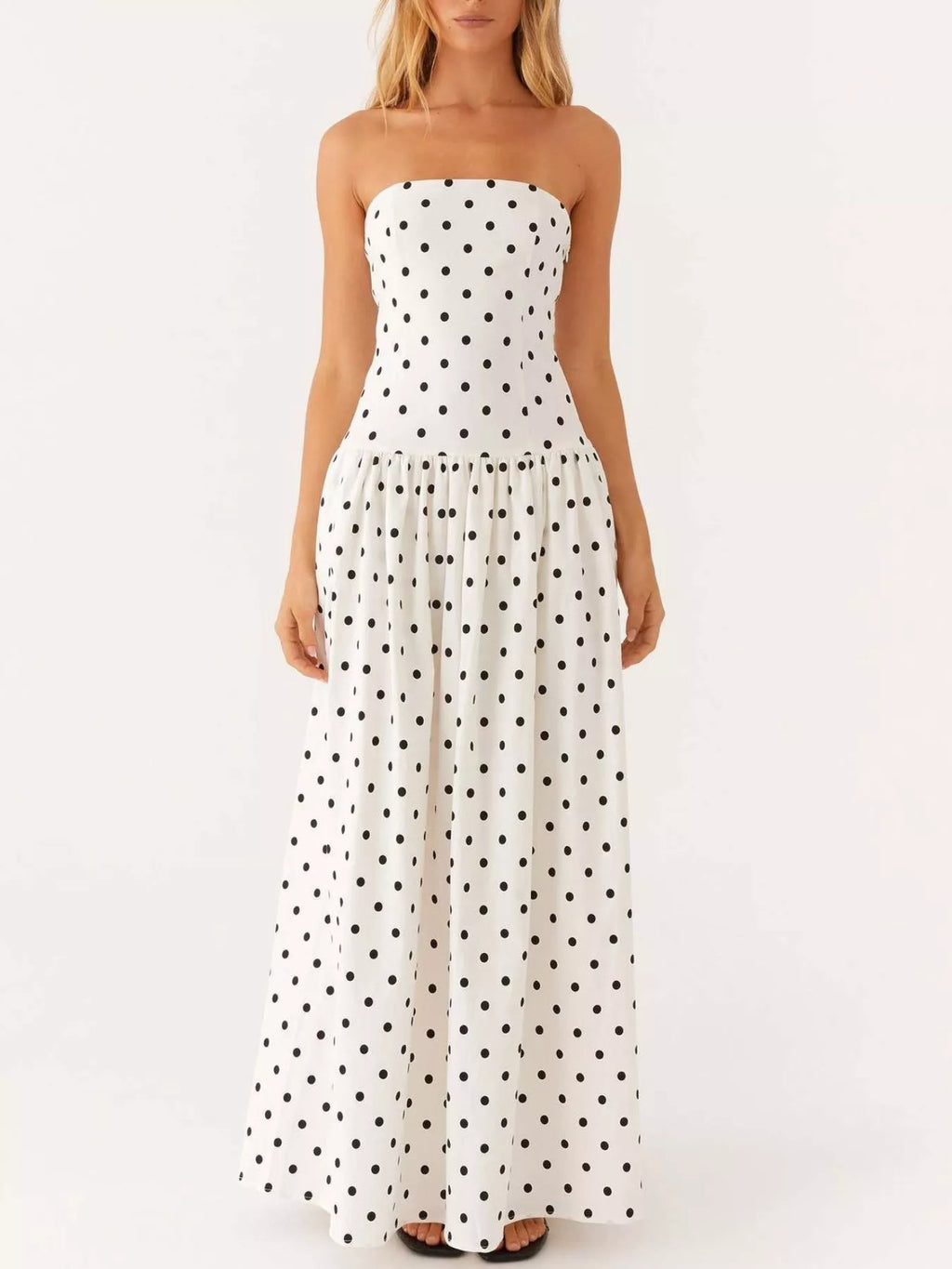 Ruched Printed Tube Maxi Dress