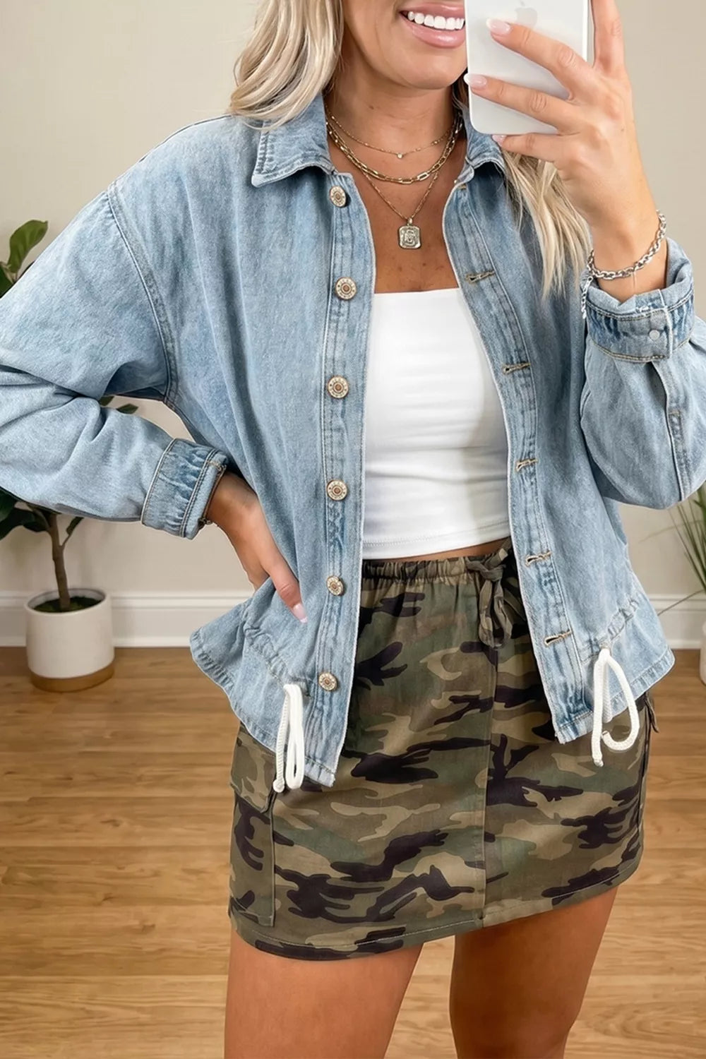 Draw-cord Hem Light Wash Denim Jacket