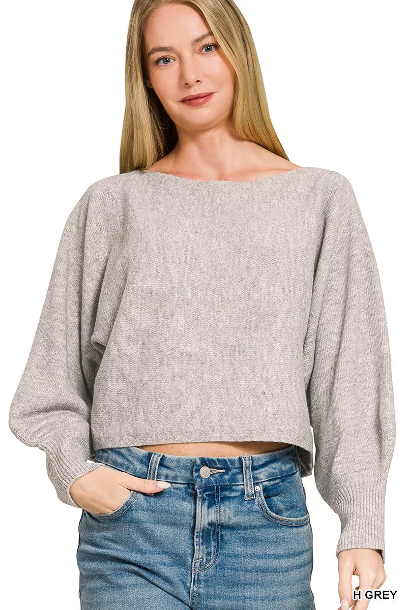 Zenana Boat Neck Balloon Sleeve Sweater