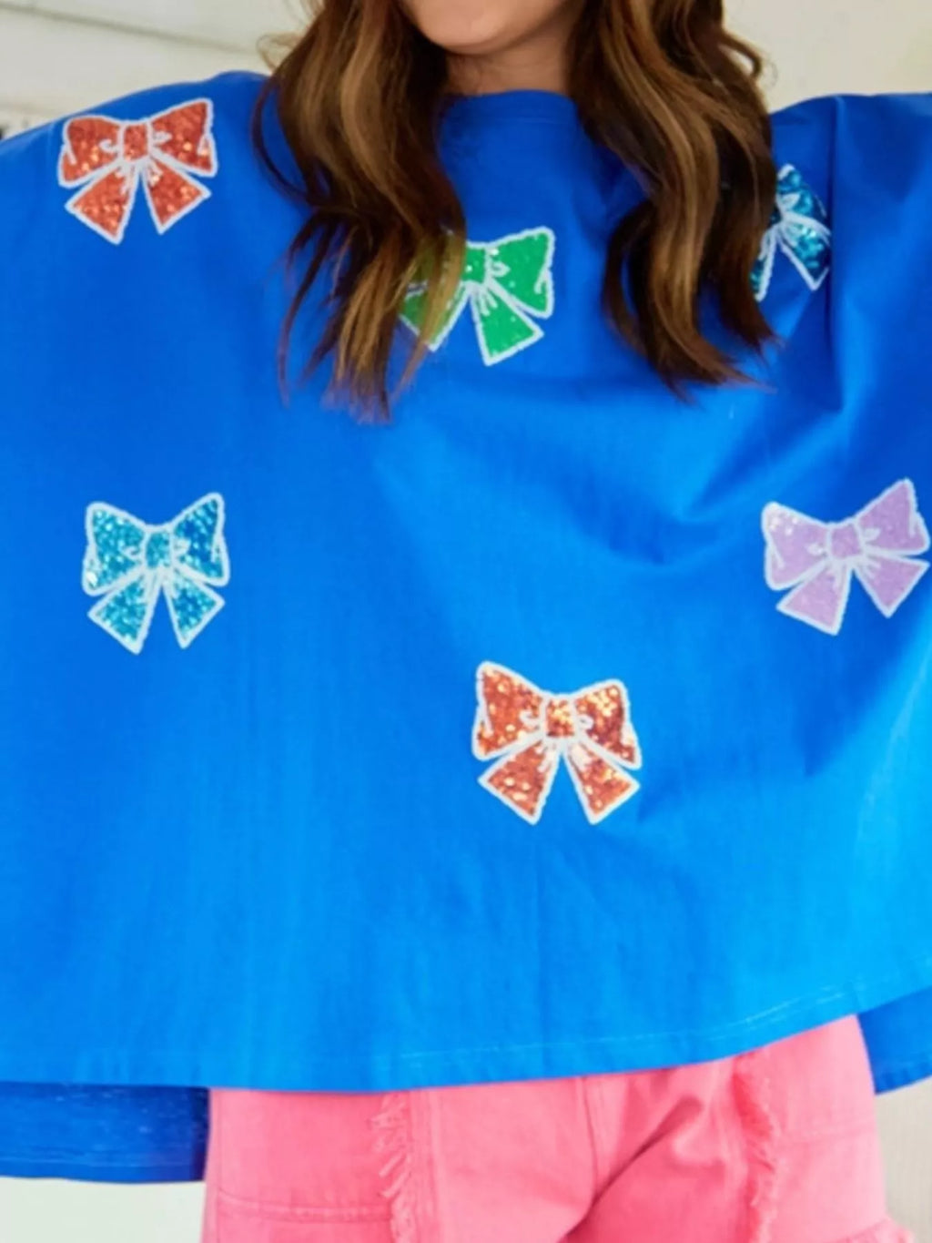 Sequin Bow Round Neck T-Shirt