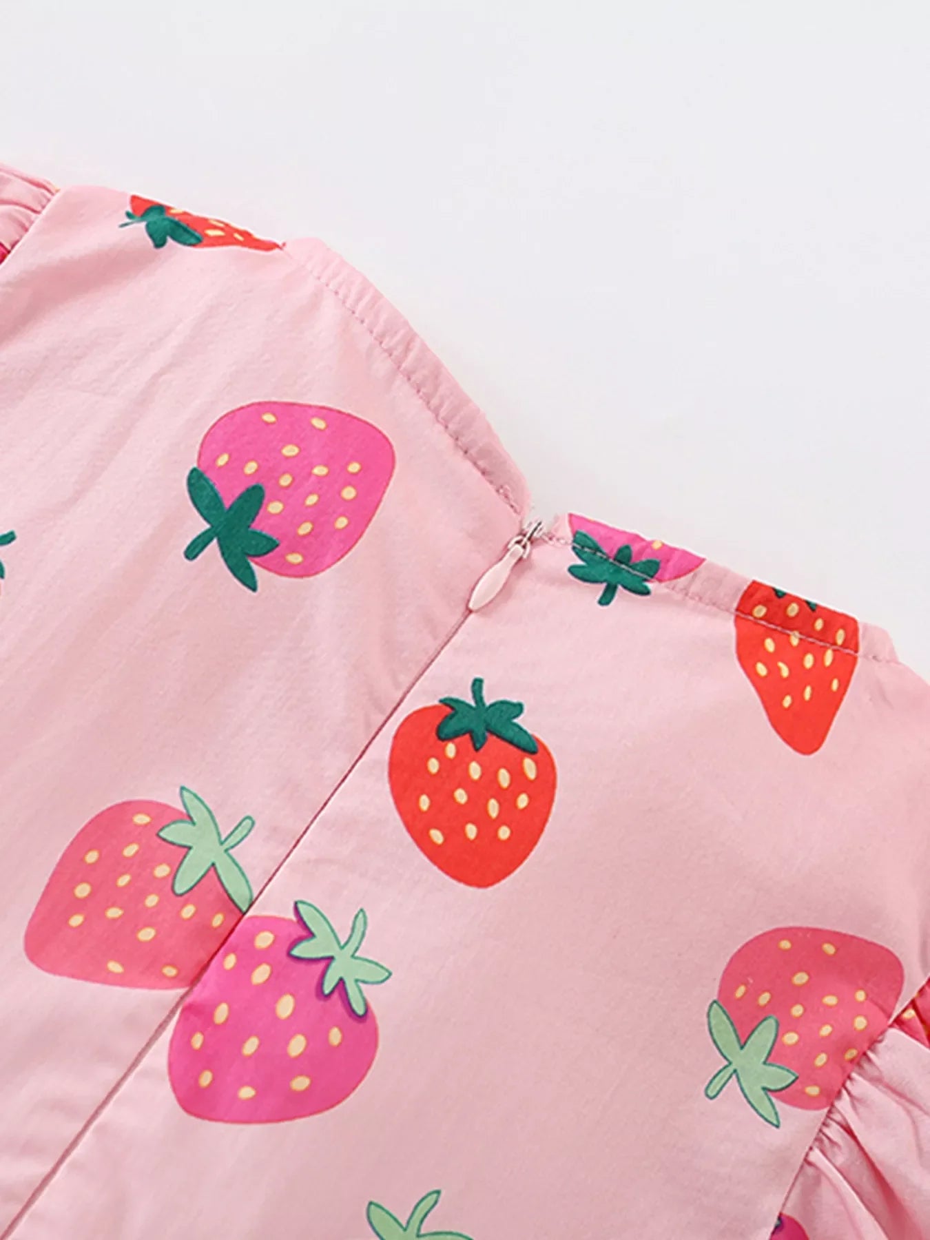 Children's Strawberry Print Tiered Puff Sleeve Dress