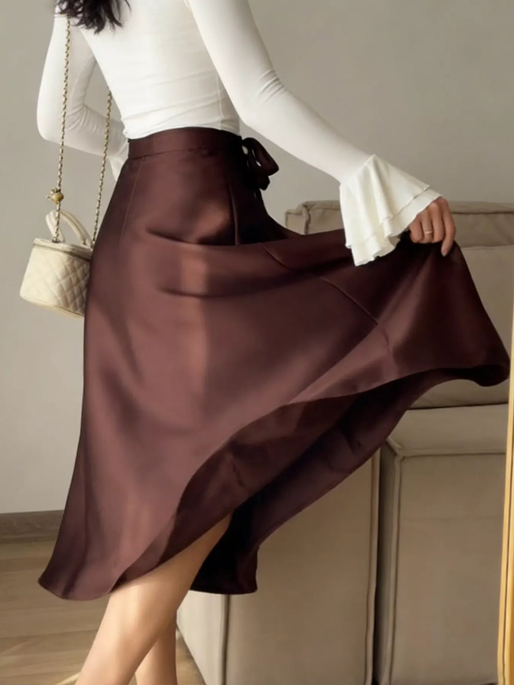 Satin A-Line Midi Skirt