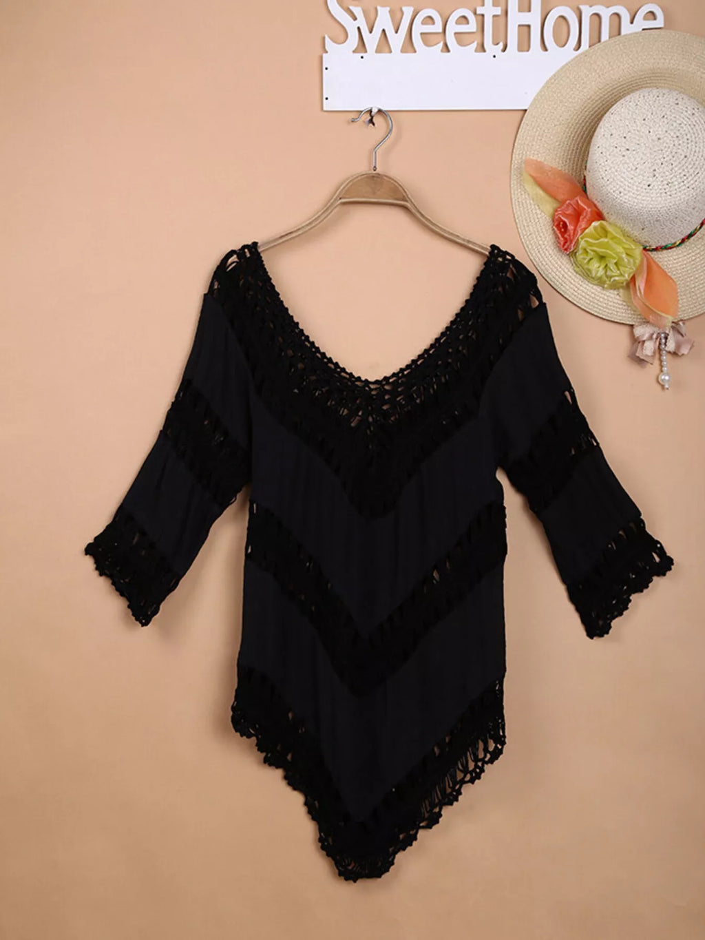 Crochet Trim V-Neck Cover Up