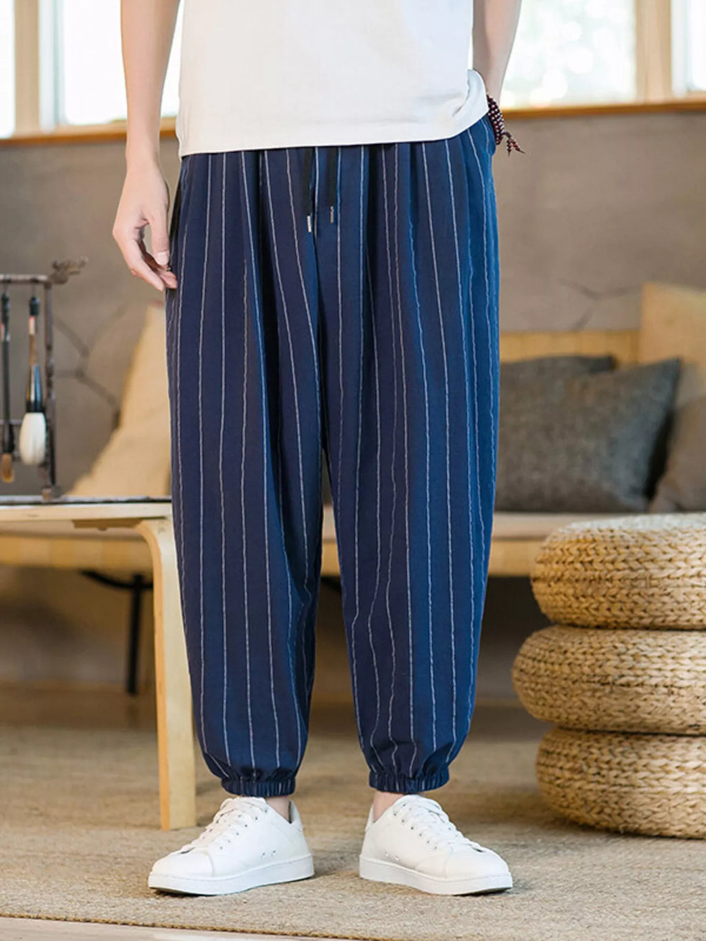 Men's Plus Size Striped Harem Pants