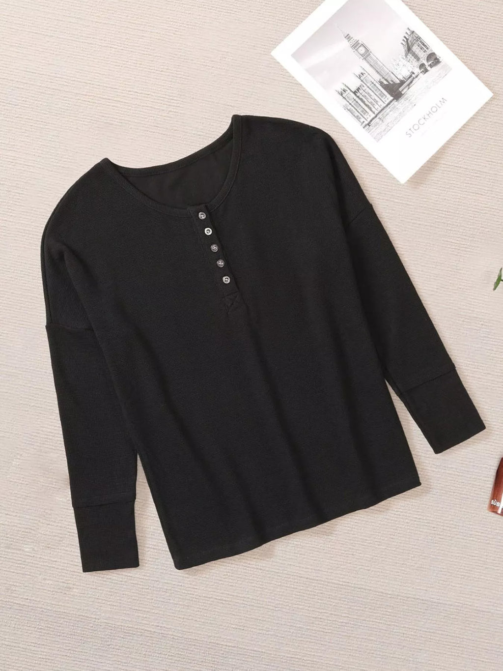 Waffle Knit Henley Top