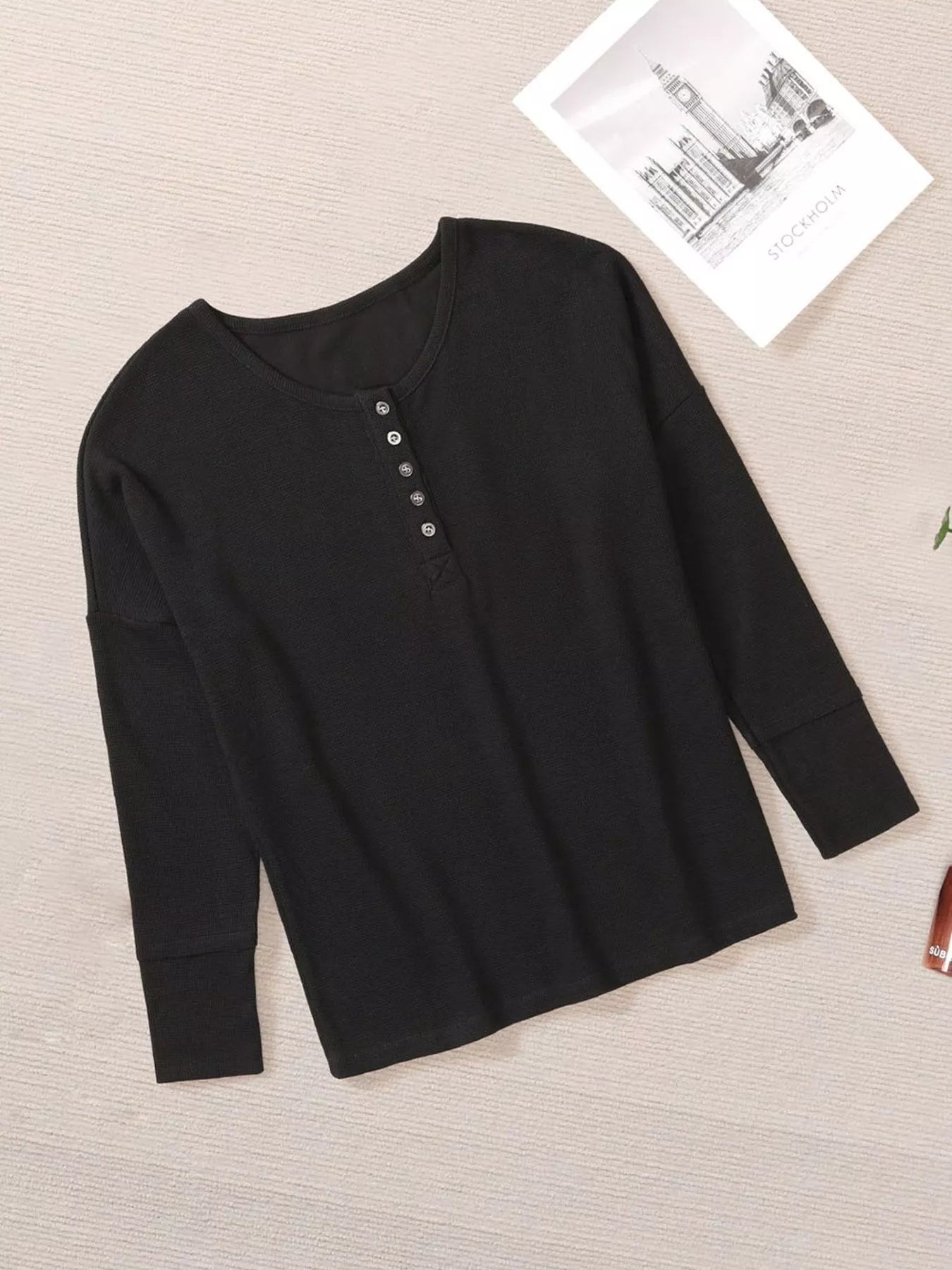 Waffle Knit Henley Top