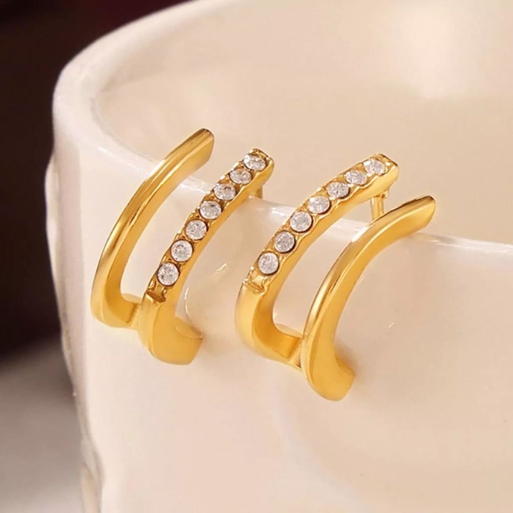 18K Gold-Plated Titanium Steel Rhinestone Earrings