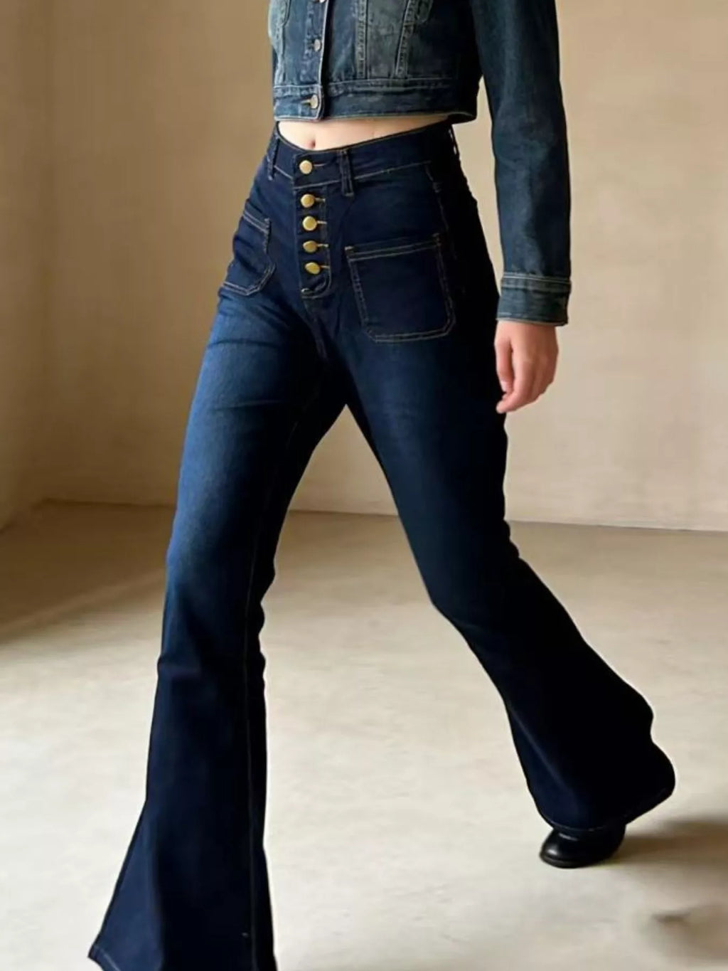 Full Size High-Waisted Button-Fly Flare Jeans Plus Size