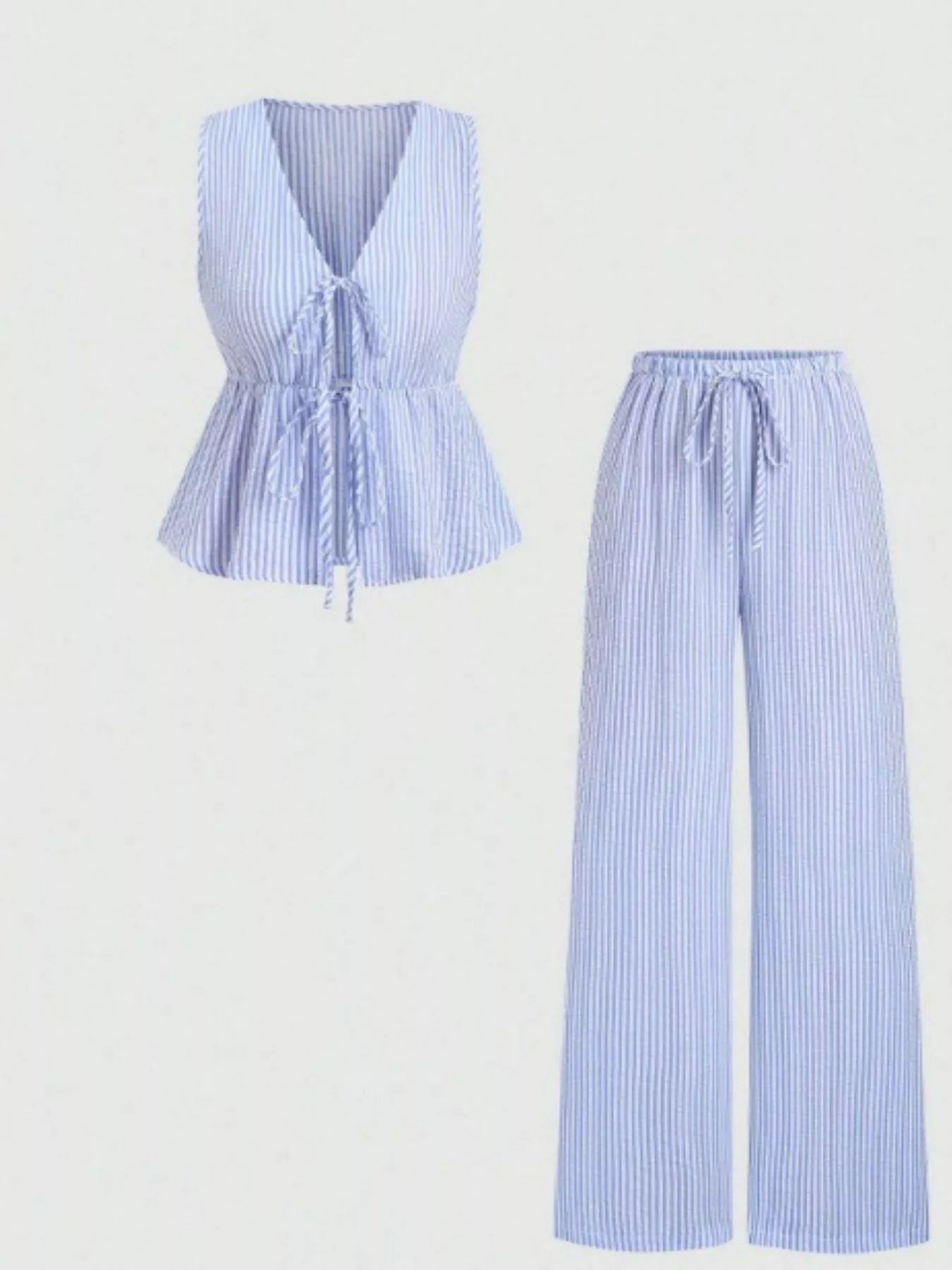 Striped Tie-Front Sleeveless Top and Pants Set