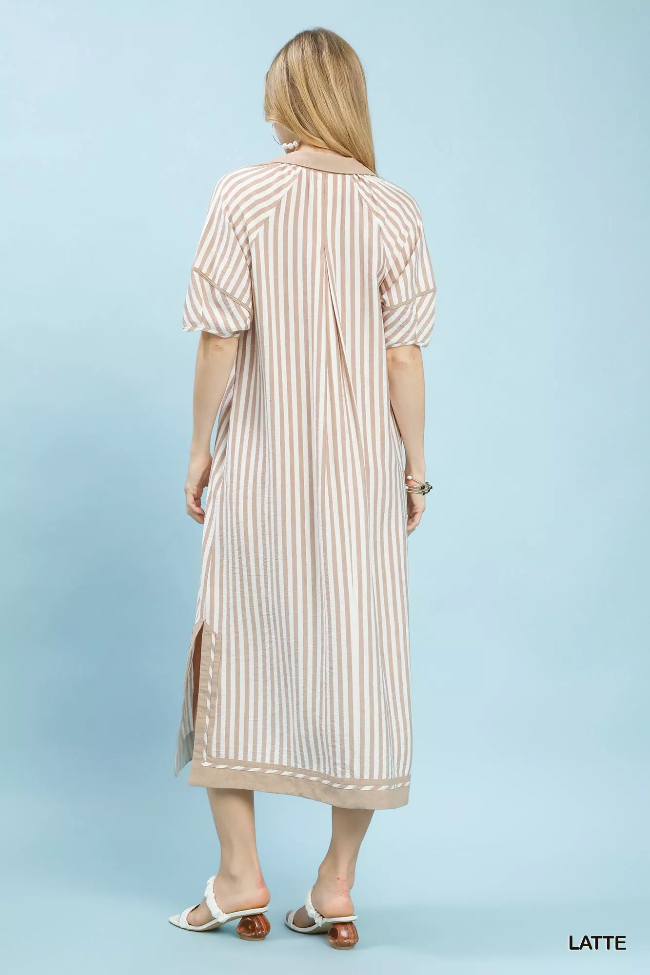 Umgee Coastal Stripe Midi Dress with Side Slit