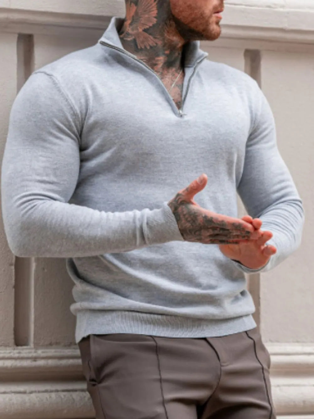 Men's Plus Size Quarter Zip Long Sleeve Sweater