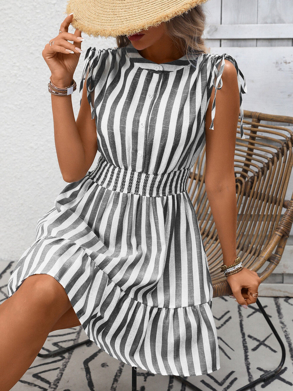 Striped Ruffle Hem Summer Dress