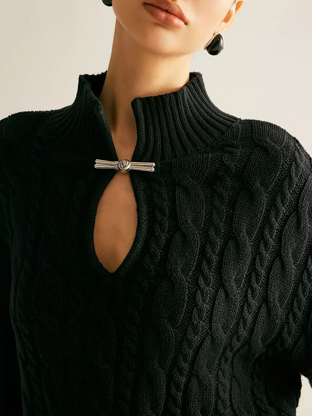 Keyhole Cable-Knit Sweater