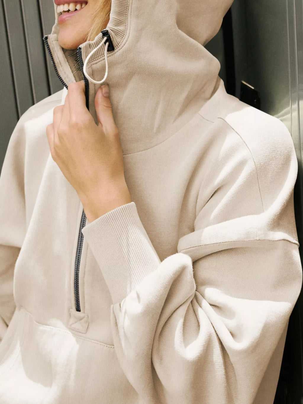 Half-Zip Dropped Shoulder Hoodie