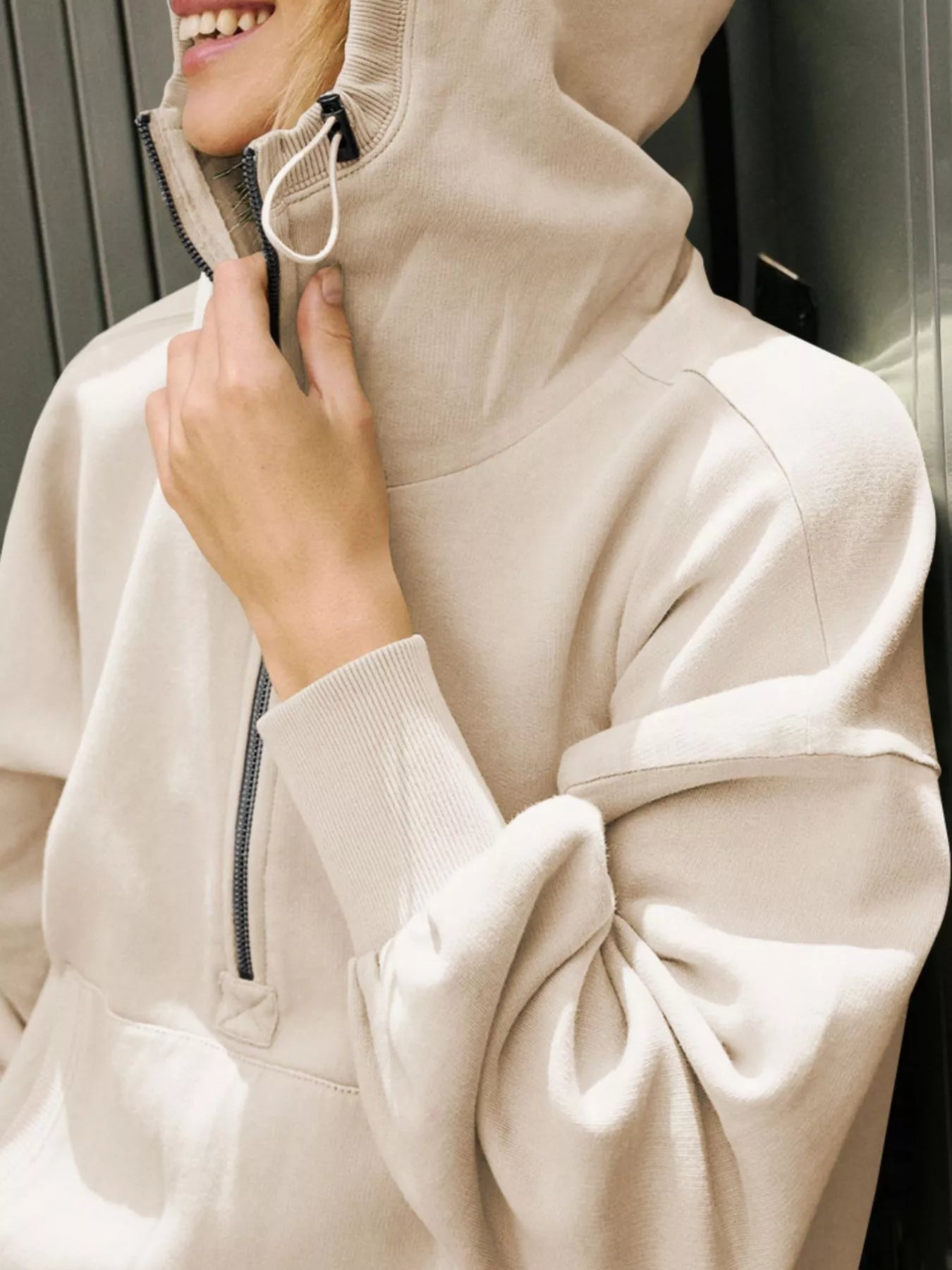 Half-Zip Dropped Shoulder Hoodie